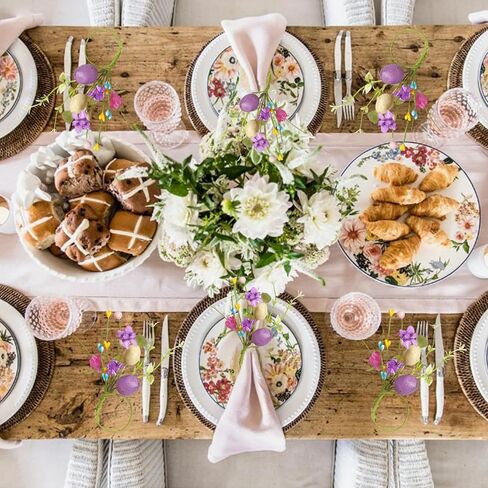 Easter Eggs Napkin Rings Set of 4, Handmade Purple White Egg Flowers Napkin Ring Holders Tableware Decor for Spring Holiday Dinner Wedding Party Rustic Farmhouse Table Setting Supplies in Saudi Arabia
