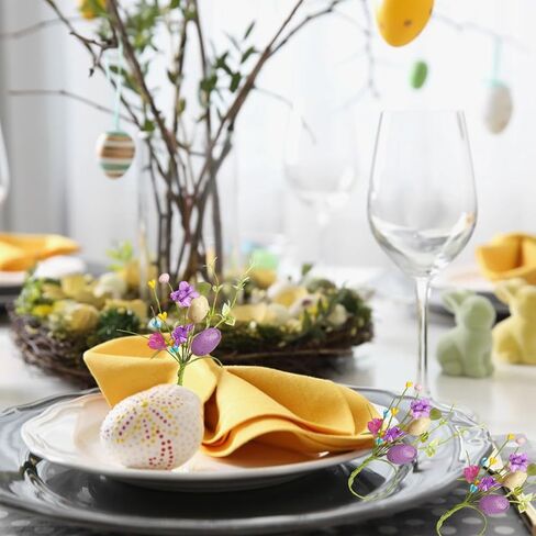 Easter Eggs Napkin Rings Set of 4, Handmade Purple White Egg Flowers Napkin Ring Holders Tableware Decor for Spring Holiday Dinner Wedding Party Rustic Farmhouse Table Setting Supplies in Saudi Arabia