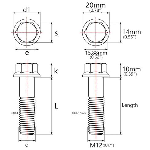 Titanium Bolt M12 30 35 40 45 50 55 60 65 70 75 80 85 90mm Hex Small Flange Head for Motorcycle Car Modification Pack of 4 (M12x50mm Pitch 1.5, Gold) in Saudi Arabia