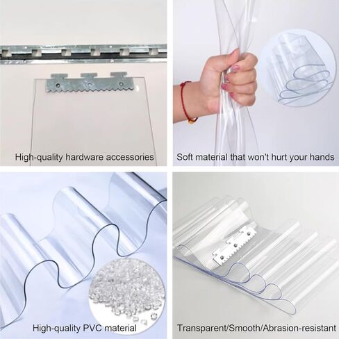 Clear PVC Strip Curtain Door Kit - Insulated Barrier for Warehouses & Freezers, Easy to Install Transparent Vinyl Partition - 240x190cm (94.5x74.8in) in Kuwait