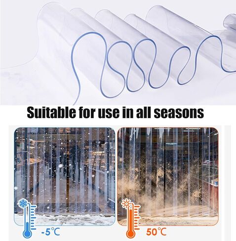 Clear PVC Strip Curtain Door Kit - Insulated Barrier for Warehouses & Freezers, Easy to Install Transparent Vinyl Partition - 240x190cm (94.5x74.8in) in Kuwait