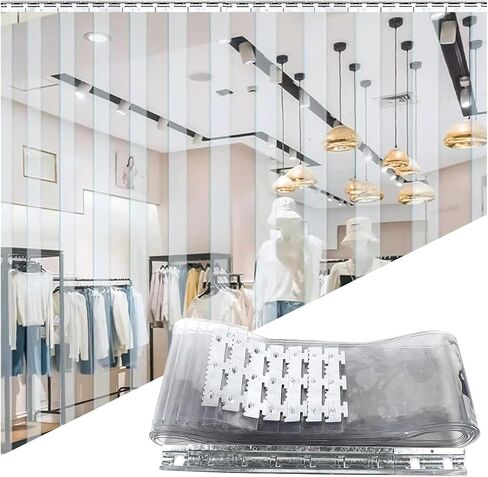 Clear PVC Strip Curtain Door Kit - Insulated Barrier for Warehouses & Freezers, Easy to Install Transparent Vinyl Partition - 240x190cm (94.5x74.8in) in Kuwait