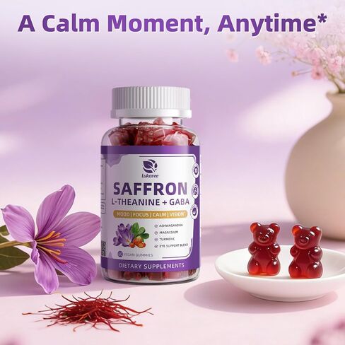 10-in-1 Saffron Gummies Supplements with L-Theanine 200mg, GABA, Ashwagandha, Turmeric, Lutein, Zeaxanthin & Astaxanthin for Mood, Focus & Eye Support Sugar Free, Vegan, Berry Flavor, 2 Pack 120 Count in Saudi Arabia