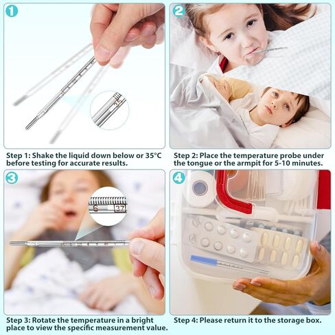 MAGICLULU 2Pcs Glass Temperature for Adults, Single Scale ℃ Oral Underarm Temperature with Protective Case Accurate Measurement Fast Reading for Kids Elders Family Clinic Basal Fever Indicator in Saudi Arabia