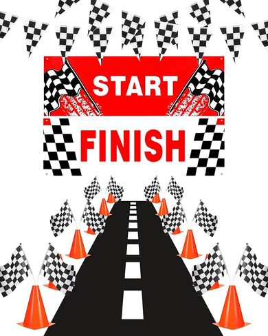 Tanlade 42 PC Traffic Cones and Checkered Flags Set Includes 12 Plastic Cones 24 Flags with Sticks 32ft Checkered Flag Banner 9.8ft Race Track Floor Mat Race Car Party Decorations in Saudi Arabia