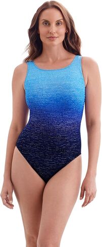 Women's Plus Swimwear Twinkling Lights Scoopback Highneck Long Torso Tank One Piece Swimsuit, Navy, 18 in Saudi Arabia