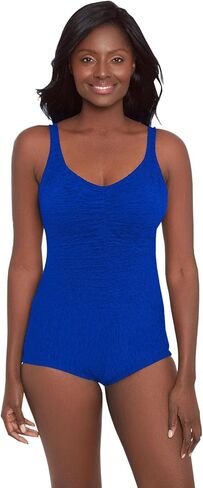 Women's Krinkle Chlorine Resistant Shirred Front Girl Leg One Piece Swimsuit - Royal - 16 in Saudi Arabia