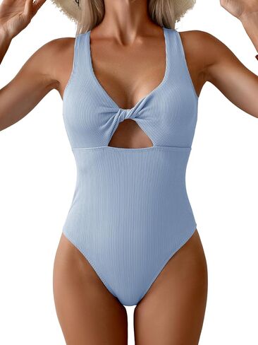 Aidonger Women's Swimsuit Ribbed Tummy Control One Piece Bathing Suit Twist V Neck Swimwear Metal Buckle Backless Swim Suit in Saudi Arabia