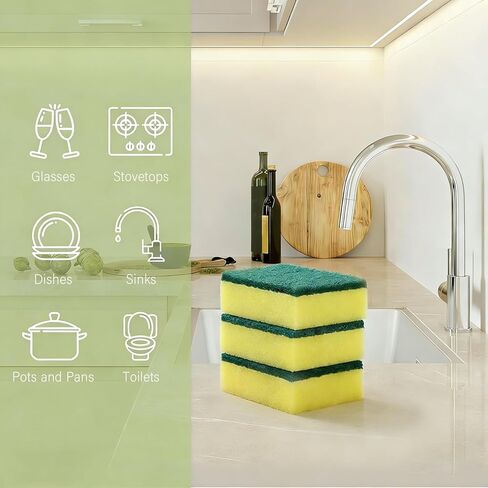 10Pcs Cleaning Sponge,Suitable for Tableware, Cookware and Frying Pans,Effectively Removes Stains,Easy to Clean in Saudi Arabia