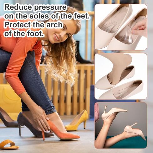 3 Pairs Gel Arch Support Inserts Women, Soft Clear Gel Insoles for Flat Feet, Adhesive Silicone Orthopedic Insoles for Relieve Pressure and Foot Pain, Non-Slip Clear Arch Support Pads in Saudi Arabia