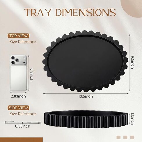 14 X10'' Decorative Tray for Coffee Tables Wooden Oval Trays Home Decor Coffee Table Tray for Living Room Kitchen Accent Table Counter Modern Decorative Trays Tables Centerpiece(White) in Kuwait