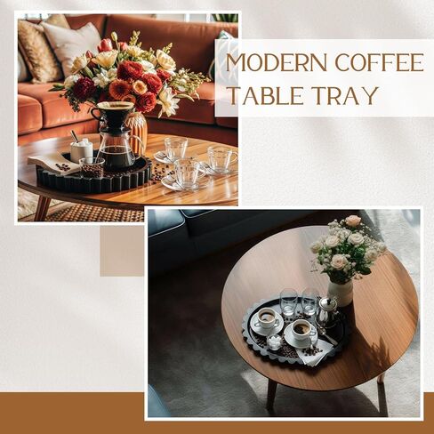 14 X10'' Decorative Tray for Coffee Tables Wooden Oval Trays Home Decor Coffee Table Tray for Living Room Kitchen Accent Table Counter Modern Decorative Trays Tables Centerpiece(White) in Kuwait