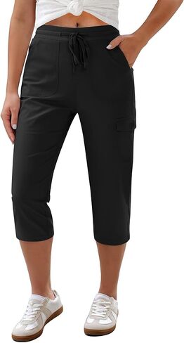 GRAPENT Capri Pants for Women Cargo Elastic Waist Pull On Drawstring Summer Casual Capris Cotton Chino Cropped Pants in Saudi Arabia