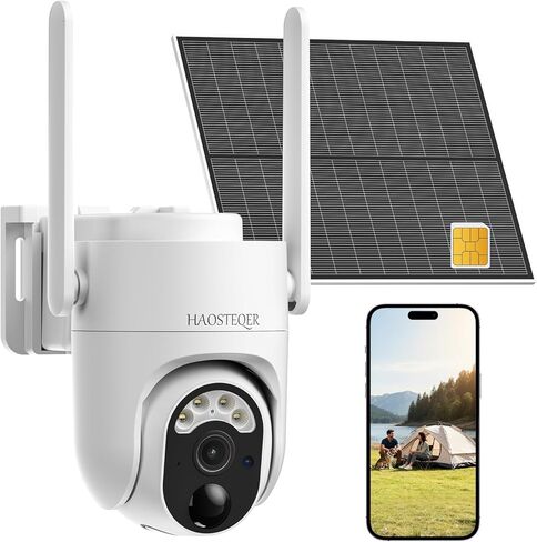 4G LTE Cellular Solar Security Camera Wireless Outdoor, No WiFi Security Camera Solar Powered, 360° Live View, 2K Color Night Vision, AI Detection, 2-Way Audio, Phone Notification, Built-in SIM Card in Saudi Arabia