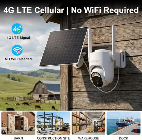 4G LTE Cellular Solar Security Camera Wireless Outdoor, No WiFi Security Camera Solar Powered, 360° Live View, 2K Color Night Vision, AI Detection, 2-Way Audio, Phone Notification, Built-in SIM Card in Saudi Arabia