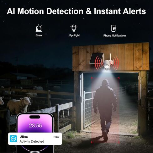 4G LTE Cellular Solar Security Camera Wireless Outdoor, No WiFi Security Camera Solar Powered, 360° Live View, 2K Color Night Vision, AI Detection, 2-Way Audio, Phone Notification, Built-in SIM Card in Saudi Arabia
