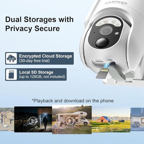 4G LTE Cellular Solar Security Camera Wireless Outdoor, No WiFi Security Camera Solar Powered, 360° Live View, 2K Color Night Vision, AI Detection, 2-Way Audio, Phone Notification, Built-in SIM Card in Saudi Arabia