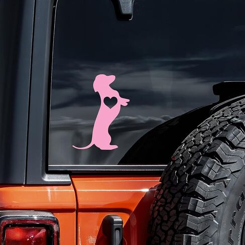 Dachshund Love Heart Decal Vinyl Sticker Auto Car Truck Wall Laptop | Soft Pink | 4" x 5.5" in Saudi Arabia