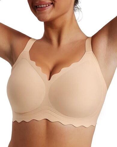 Scalloped Full Coverage Push Up Bras for Women No Underwire Seamless T-Shirt Bra Black XL-Plus in Saudi Arabia