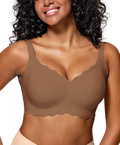 Scalloped Full Coverage Push Up Bras for Women No Underwire Seamless T-Shirt Bra Black XL-Plus in Saudi Arabia