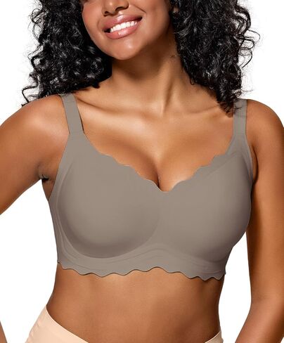 Scalloped Full Coverage Push Up Bras for Women No Underwire Seamless T-Shirt Bra Black XL-Plus in Saudi Arabia