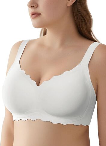 Scalloped Full Coverage Push Up Bras for Women No Underwire Seamless T-Shirt Bra Black XL-Plus in Saudi Arabia