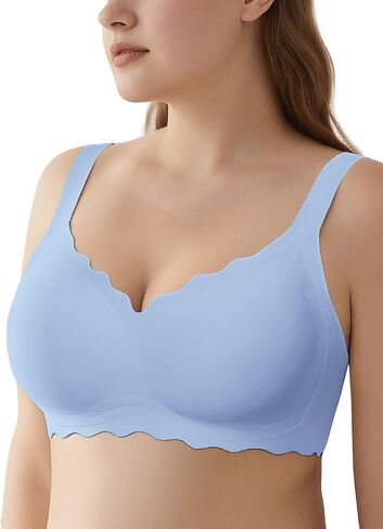 Scalloped Full Coverage Push Up Bras for Women No Underwire Seamless T-Shirt Bra Black XL-Plus in Saudi Arabia