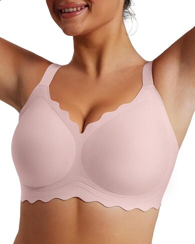 Scalloped Full Coverage Push Up Bras for Women No Underwire Seamless T-Shirt Bra Black XL-Plus in Saudi Arabia