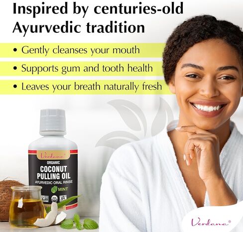 Verdana Organic Oil Pulling Mouthwash – 16 oz Mint – USDA Organic Coconut Oil Rinse for Teeth & Gums – Alcohol-Free, Fluoride-Free Natural Mouthwash for Fresh Breath & Gum Health in Saudi Arabia