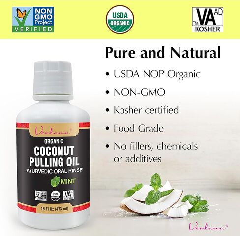 Verdana Organic Oil Pulling Mouthwash – 16 oz Mint – USDA Organic Coconut Oil Rinse for Teeth & Gums – Alcohol-Free, Fluoride-Free Natural Mouthwash for Fresh Breath & Gum Health in Saudi Arabia