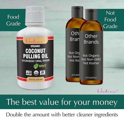 Verdana Organic Oil Pulling Mouthwash – 16 oz Mint – USDA Organic Coconut Oil Rinse for Teeth & Gums – Alcohol-Free, Fluoride-Free Natural Mouthwash for Fresh Breath & Gum Health in Saudi Arabia