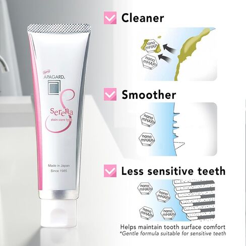 APAGARD® Serena, Sangi's Nano-Hydroxyapatite Toothpaste for Remineralizing & Stain Removal. Fluoride-Free, Gentle Whitening Type, 105g / 3.7 oz, Floral Mint Flavor, Single Pack in Kuwait