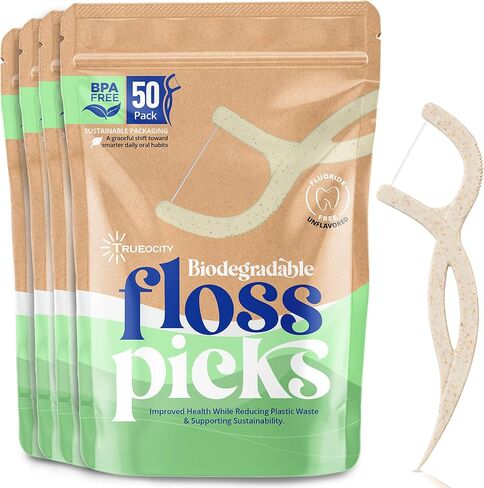 Biodegradable Floss Picks, 200 Count, 4 Cases, Dental Floss Picks that are Plant-Based, Non-Toxic flossers Biodegradable, Sustainable Vegan Floss, Also eco-Friendly Tooth flossers,Oral Care Solution in Kuwait