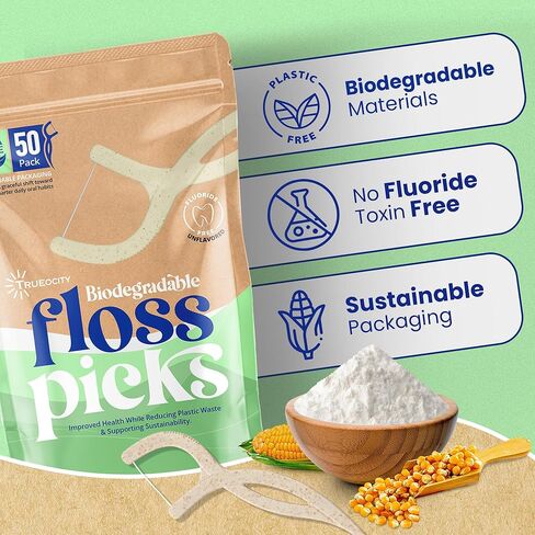 Biodegradable Floss Picks, 200 Count, 4 Cases, Dental Floss Picks that are Plant-Based, Non-Toxic flossers Biodegradable, Sustainable Vegan Floss, Also eco-Friendly Tooth flossers,Oral Care Solution in Kuwait