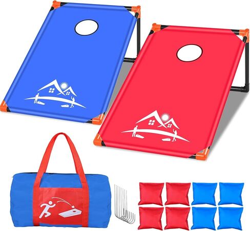 NZQXJXZ 3x2 ft Cornhole Board Set with 8 Bean Bags and Carrying Bag, Outdoor Toss Game Set for Kids and Adults, Portable Corn Hole Sets for Beach Lawn Backyard (Red and Blue) in Saudi Arabia