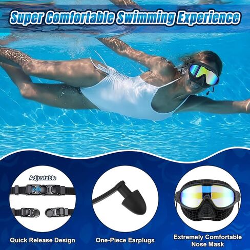 Xuhal 6 Pack Adult Swim Goggles with Nose Cover Diving Mask 180° Wide View Anti Fog/UV No Leak Tempered Glass Lens Adjustable Swimming Snorkel Mask for Men Women Youth in Saudi Arabia