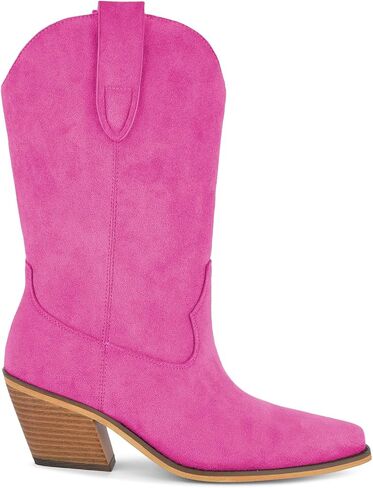 VERISSON الجلد المدبوغ أحذية رعاة البقر للنساء براون راعية البقر الأحذية منتصف العجل كعب مكتنز أشار تو سحب على الجوارب متأنق التمهيد الغربي in Kuwait