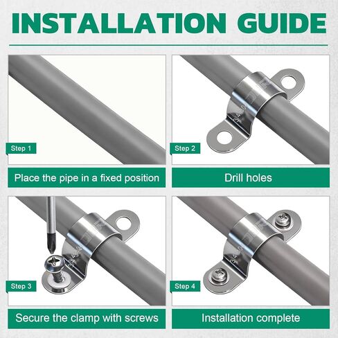 مجموعة متنوعة من مشابك القناة 90 قطعة من OURU 304 من الفولاذ المقاوم للصدأ، 16 مقاسًا (1/4 بوصة - 4 بوصة) دعامة مشبك أنابيب معدنية صلبة على شكل حرف U، شريط أنبوب بفتحتين للسيارات والأسلاك والأنابيب in Kuwait