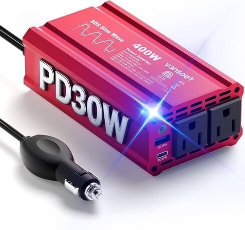 400W ذروة قص مقطع سيارة موجة العابرة DC 12V إلى AC (2 منافذ) محول محول شاحن شاحن السيارات 110V مع منافذ شحن USB مزدوجة PD3.0 و QC18W in Kuwait