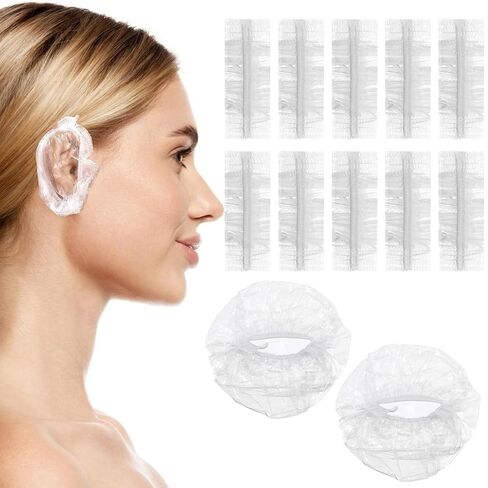 100 Pcs Disposable Ear Covers for Shower, Clear Waterproof Ear Covers for Bathing, Waterproof Plastic Ears Shower Caps for Hair Dye Spa Salon Beauty Treatments in Saudi Arabia