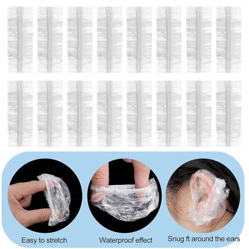 100 Pcs Disposable Ear Covers for Shower, Clear Waterproof Ear Covers for Bathing, Waterproof Plastic Ears Shower Caps for Hair Dye Spa Salon Beauty Treatments in Saudi Arabia