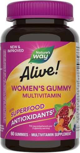 Nature's Way Alive! Women's Daily Gummy Multivitamins, 16 Vitamins & Minerals, Energy Metabolism*, Hair Skin & Nails*, Vegetarian, Mixed Berry Flavored, 130 Gummies (Packaging May Vary) in Saudi Arabia