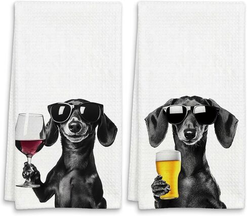 Dachshund Gift Kitchen Bar Towels, Dachshund Gifts for Women Men, Gifts for Wine Beer Lovers Decor Hand Towels for Kitchen Bar Decor, 16x24 in Set of 2 in Saudi Arabia
