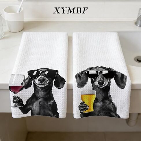 Dachshund Gift Kitchen Bar Towels, Dachshund Gifts for Women Men, Gifts for Wine Beer Lovers Decor Hand Towels for Kitchen Bar Decor, 16x24 in Set of 2 in Saudi Arabia