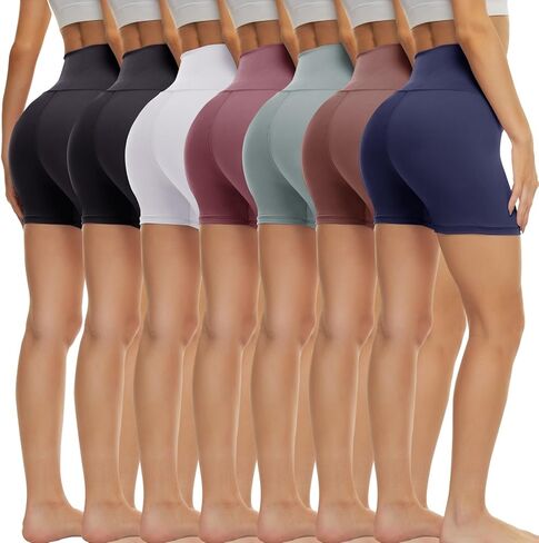 TNNZEET 7 قطع من شورتات راكبي الدراجات النارية للنساء - 5 بوصة/8 بوصة/3 بوصة عالية الخصر للتمرين والبطن والتحكم في صالة الألعاب الرياضية من الألياف اللدنة لليوجا الرياضية in Kuwait