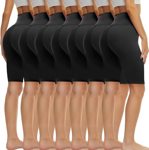 TNNZEET 7 قطع من شورتات راكبي الدراجات النارية للنساء - 5 بوصة/8 بوصة/3 بوصة عالية الخصر للتمرين والبطن والتحكم في صالة الألعاب الرياضية من الألياف اللدنة لليوجا الرياضية in Kuwait