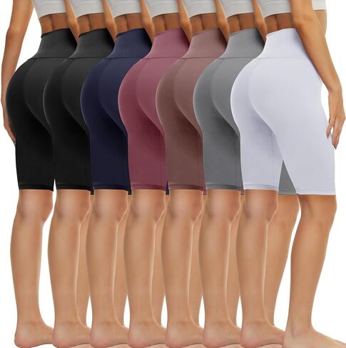 TNNZEET 7 قطع من شورتات راكبي الدراجات النارية للنساء - 5 بوصة/8 بوصة/3 بوصة عالية الخصر للتمرين والبطن والتحكم في صالة الألعاب الرياضية من الألياف اللدنة لليوجا الرياضية in Kuwait