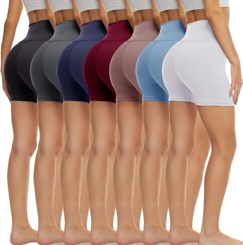 TNNZEET 7 قطع من شورتات راكبي الدراجات النارية للنساء - 5 بوصة/8 بوصة/3 بوصة عالية الخصر للتمرين والبطن والتحكم في صالة الألعاب الرياضية من الألياف اللدنة لليوجا الرياضية in Kuwait