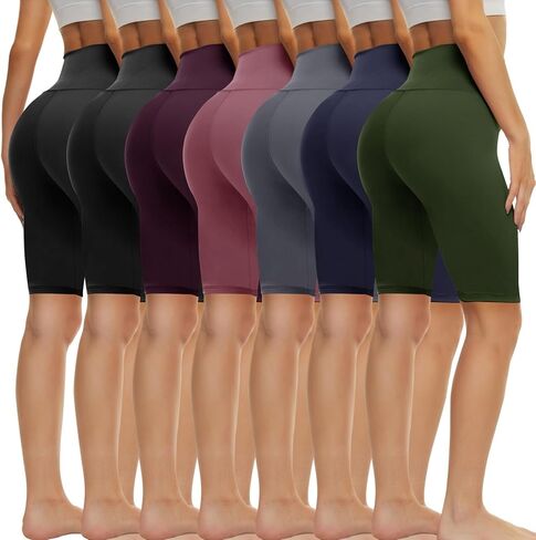 TNNZEET 7 قطع من شورتات راكبي الدراجات النارية للنساء - 5 بوصة/8 بوصة/3 بوصة عالية الخصر للتمرين والبطن والتحكم في صالة الألعاب الرياضية من الألياف اللدنة لليوجا الرياضية in Kuwait