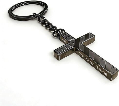 سلسلة مفاتيح متقاطعة من Meimimix للرجال والأولاد من الفولاذ المقاوم للصدأ مجوهرات سوداء هدايا عيد الميلاد المسيحية الدينية in Kuwait